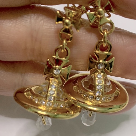 Sold out Vivienne Westwood gold crystal signature Orb drop earrings - Picture 4 of 8